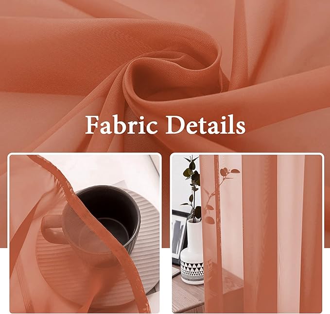 MIULEE Fall Burnt Orange Sheer Curtains 54 X 72 Inches, 2 Panels | Solid Color - Image 3