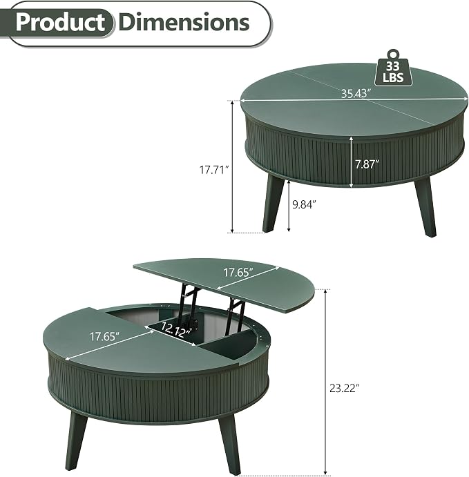 Round Lift Top Coffee Table - Image 2