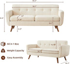 Tbfit 65" W Loveseat Sofa, Mid Century Modern Decor Love Seat Couches - Image 2