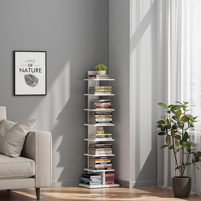TUTOTAK Narrow Bookshelf, 8-Tier Bookcase, Spine Book Shelf - Image 6