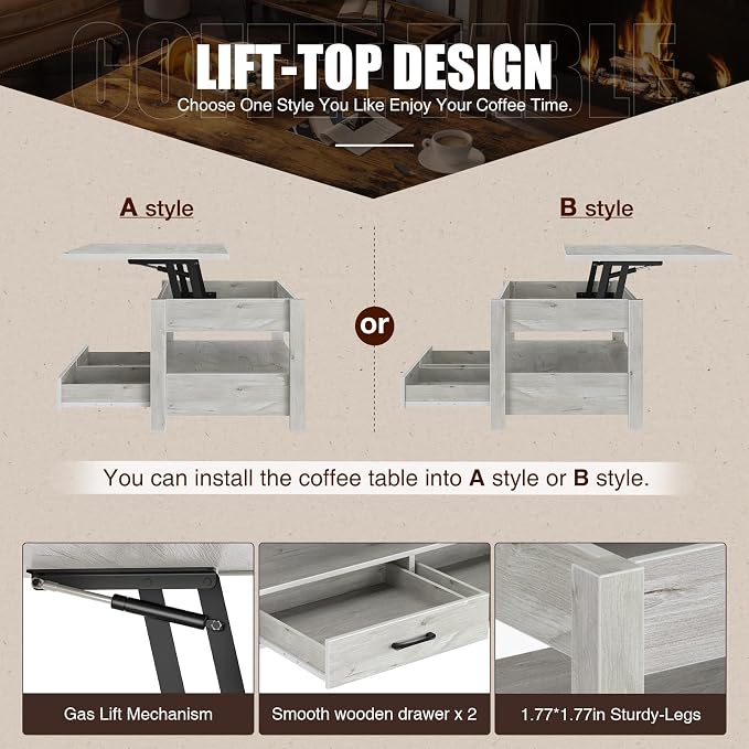 Rolanstar Coffee Table, Lift Top Coffee Table - Image 6