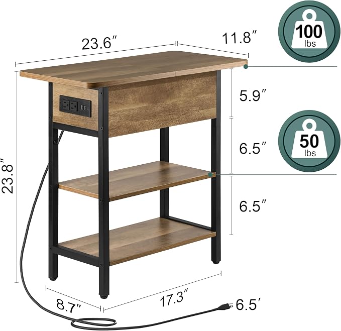 Yoobure End Table with Charging Station, Flip Top Side Table with USB Ports and - Image 3