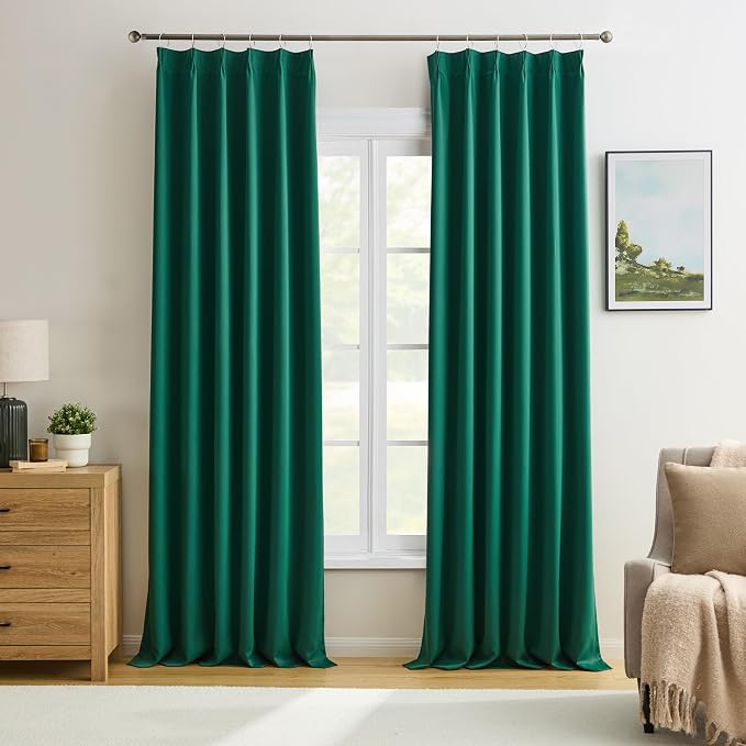 Emerald Hunter Green Curtains 102 Inches Long 2 Panels Set, Custom Viral Pleat by KEQIAOSUOCAI