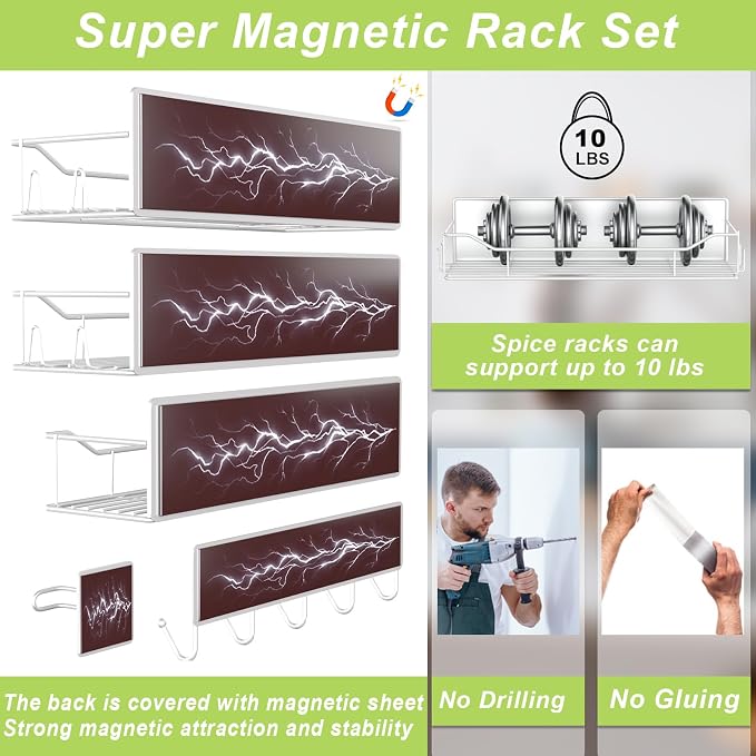 Magnetic Spice Rack for Refrigerator, 9 Pack Magnetic Fridge Shelves - Image 3