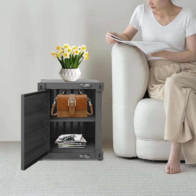 Side Table, Industrial Metal Container Cabinet, Wrought Iron Container Side - Image 4