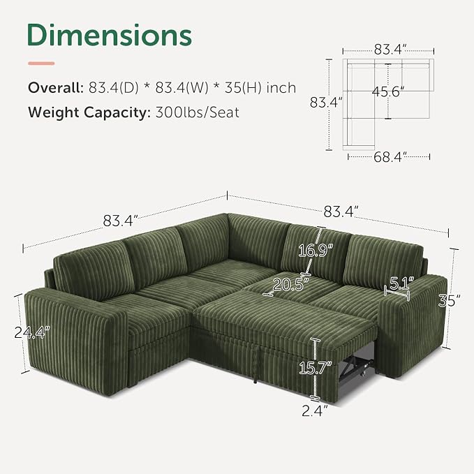 HONBAY Modular Sectional Sleeper Sofa - Image 2