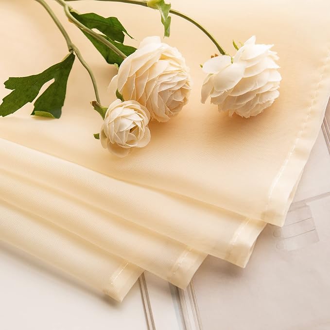 MIULEE Cream Beige Short Sheer Curtains 2 Panels, 29 x 30 Inches | Rod Pocket - Image 5