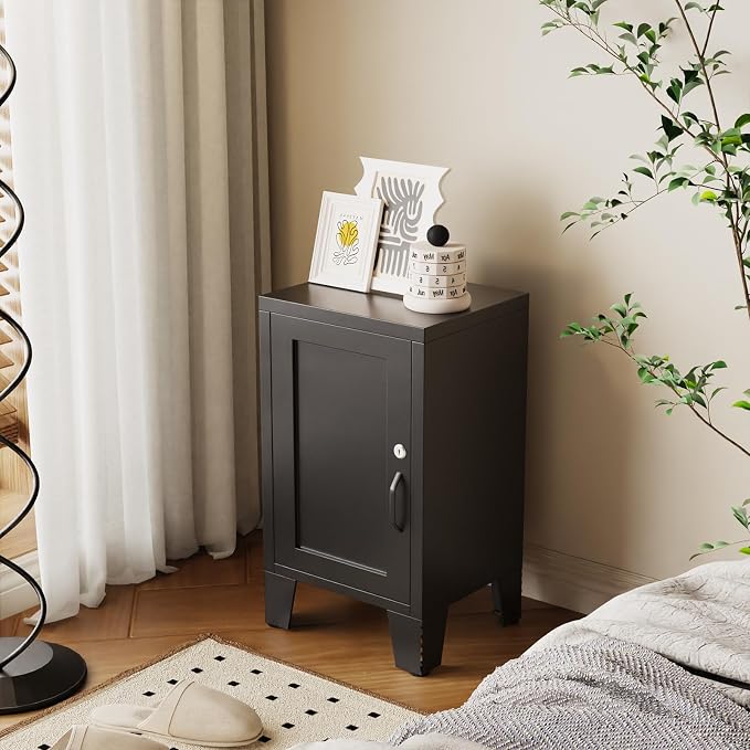 ALBAD Metal Nightstand with Lockable Cabinet, Compact Mini Locker Bedside Table - Image 2