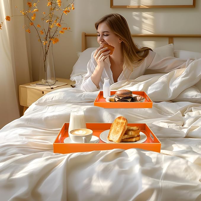 MAONAME Orange Serving Trays Set of 2, Plastic Decorative Trays - Image 5