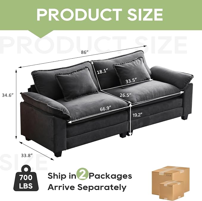 Oprisen 86" Modular Sectional Sofa, Comfy Cloud Couch Sectional Sofa - Image 2