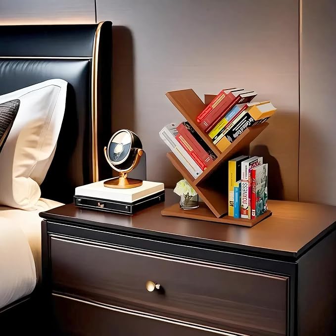 Godferyxin Tree Bookshelf, Small Bookshelf, 3 Tier Wood Mini Book Shelf and - Image 4