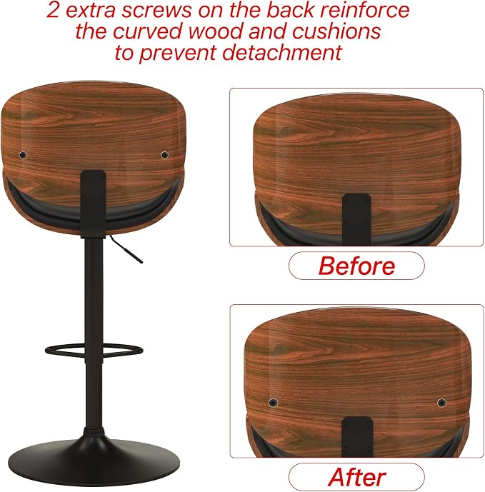 KCC Bar Stools Set of 2, Swivel Adjustable Height Barstools, PU Leather - Image 8