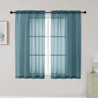Dusty Blue Sheer Curtains for Bedroom Living Room 45 Inch Length 2 Panels by WelvetBLK