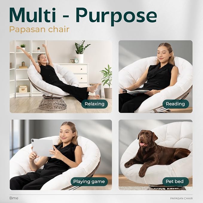 Bme 40" Ergonomic Wicker Papasan Chair - Image 6