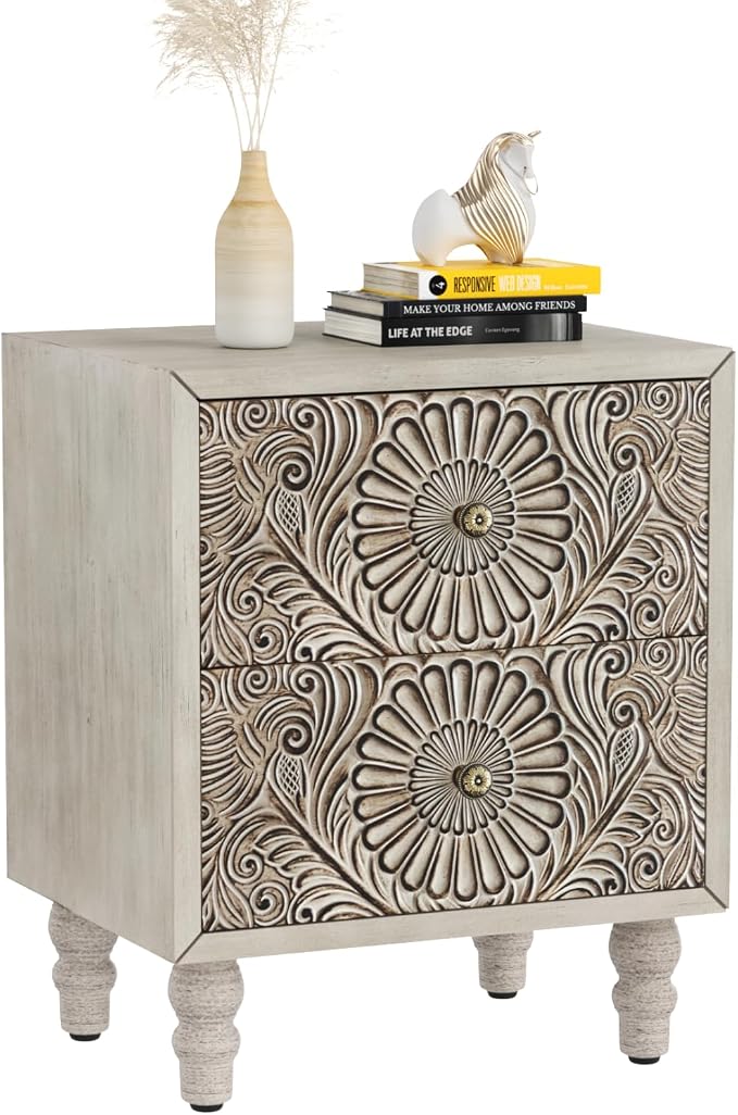 SUNBURY Nightstand w 2 Drawers, End Table Living Room Small Side Table by SUNBURY
