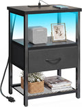 Fixwal Night Stand with Charging Station, LED Nightstand Side Table with Fabric by Fixwal