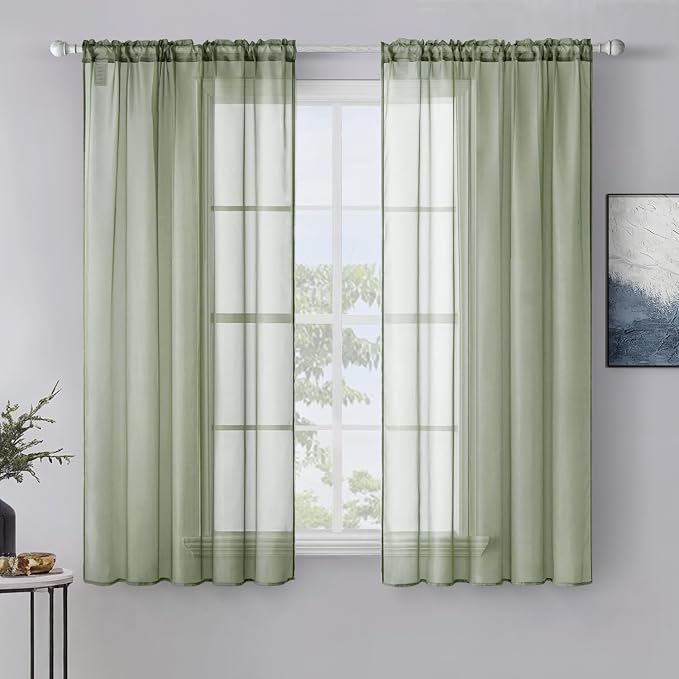 MIULEE Sage Green Sheer Curtains 54 X 54 Inches, 2 Panels | Elegant Window by MIULEE