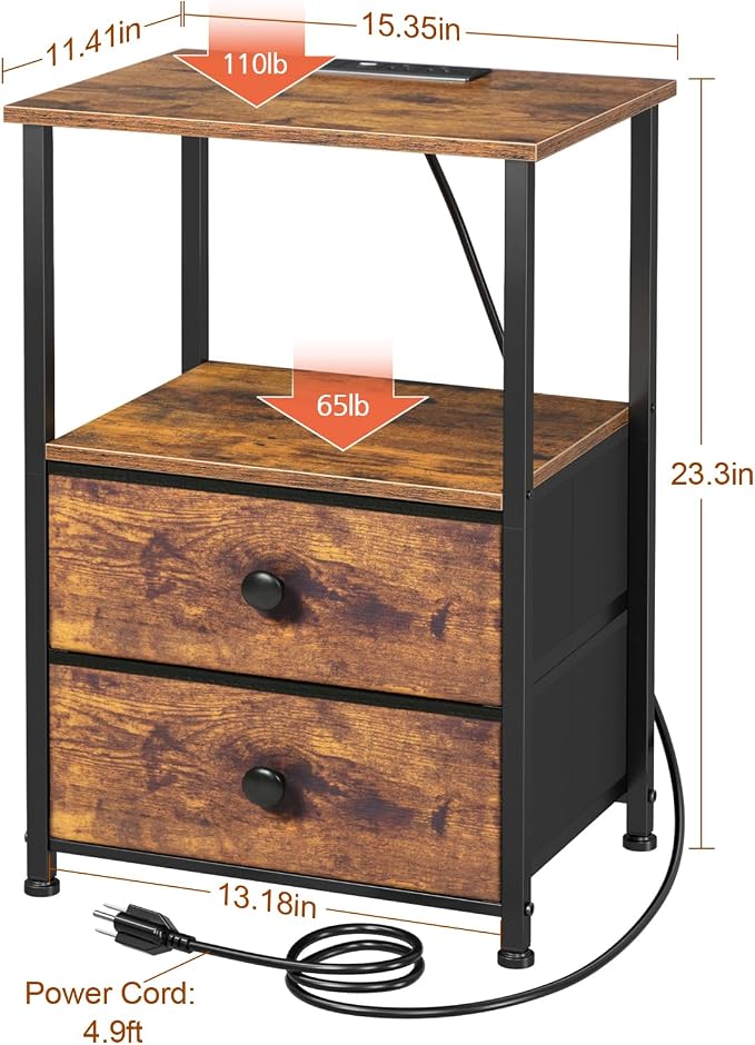 LOAKEKEL Night Stand Set 2, LED Nightstand - Image 3