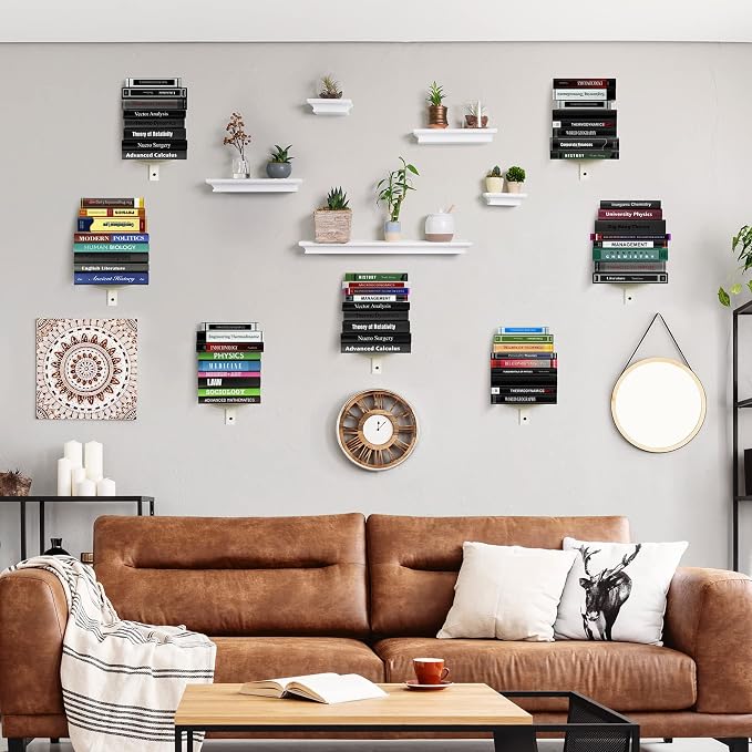Floating Book Shelves for Wall, 4 Tier Invisible Floating Bookshelf, Vertical - Image 6