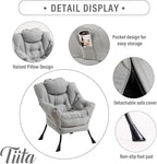 Tiita Lazy Chair with Ottoman, Light Grey Modern Large Accent Chair, Comfy - Image 2
