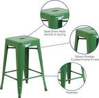 Flash Furniture Kai Commercial Grade 24" High Backless Green Metal - Image 4