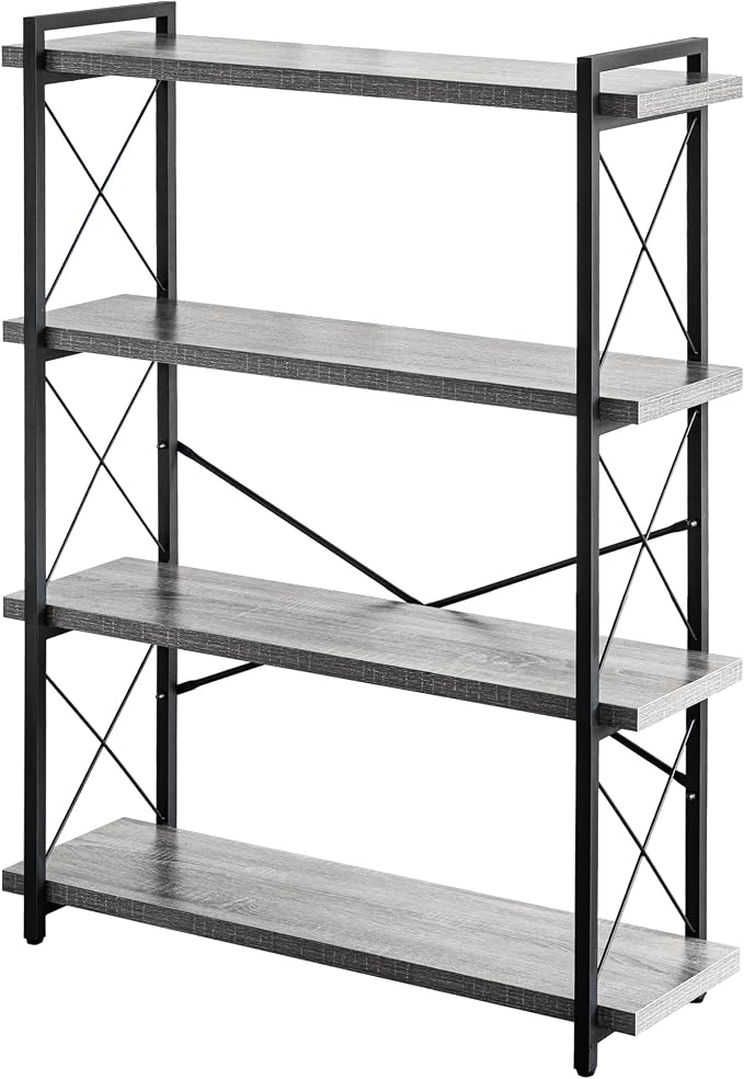 HCHQHS Bookshelf, 4-Tier Industrial Bookcase, Rustic Open Book Shelf, by HCHQHS