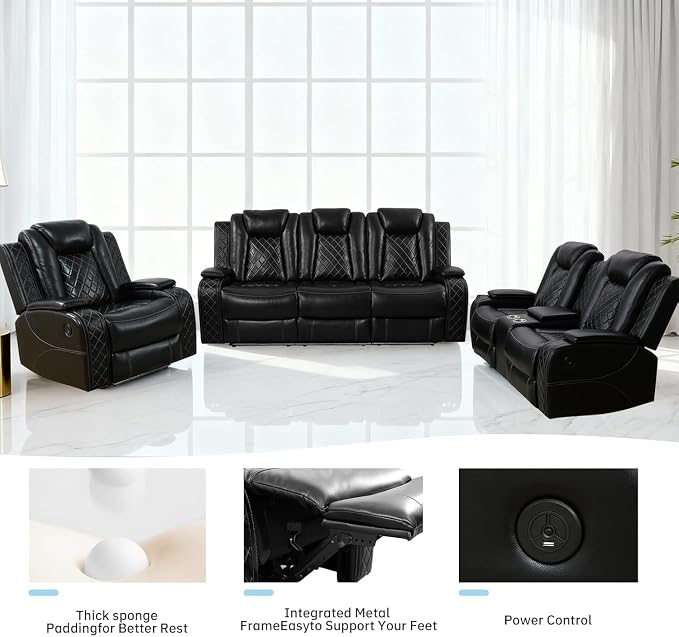 3-Piece Leather Power Recliner Sofa Set - Image 7