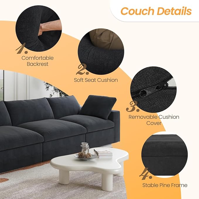 JACH V Shape Couch Sectional for Living Room, Modular Convertible Sofa - Image 3