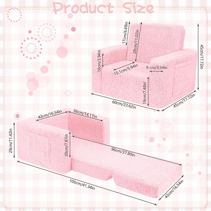 SLIGUY Toddler Couch Convertible Sofa to Lounger Pull Out Couch Sherpa Cover - Image 3