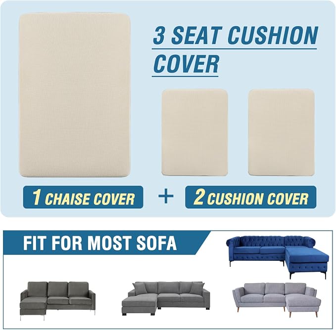 H.VERSAILTEX Sectional Couch Covers 3 Pieces Sofa Seat Cushion Covers L Shape - Image 8