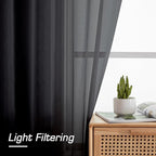 Black Sheer Curtains, Sheer Curtains 78 inch Length 2 Panels Set, Rod Pocket - Image 3