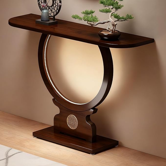 Wood Console Table for Entryway or Living Room, Circle Design by YKLYTBD