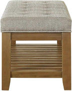24KF Large Rectangular Upholstered Tufted Linen Fabric Ottoman Bench, Padded - Image 7