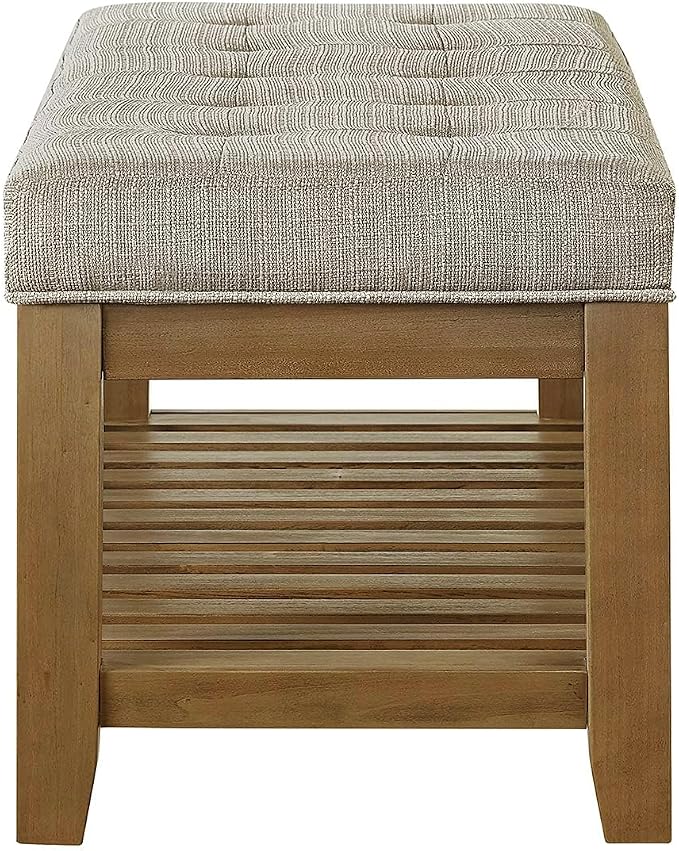 24KF Large Rectangular Upholstered Tufted Linen Fabric Ottoman Bench, Padded - Image 7