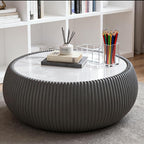 SSLine Round Drum Coffee Table Modern Sintered Stone Top Coffee Table in Grey - Image 3