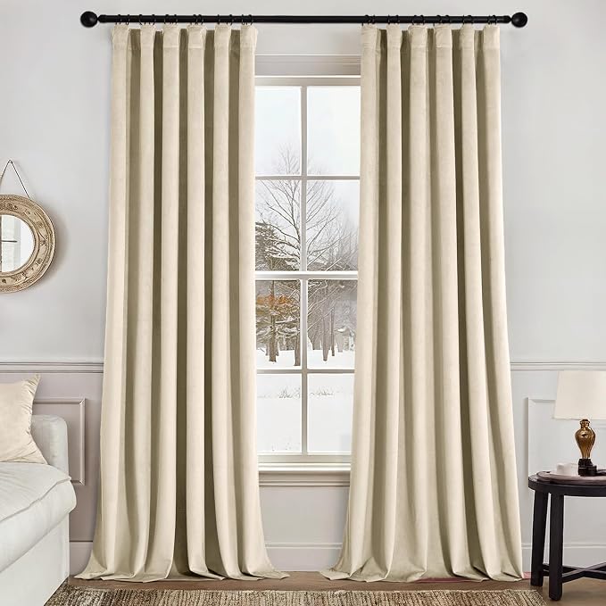 MIULEE Velvet Curtains 50W x 90L 2 Panels Beige Blackout Curtains | Luxury by MIULEE