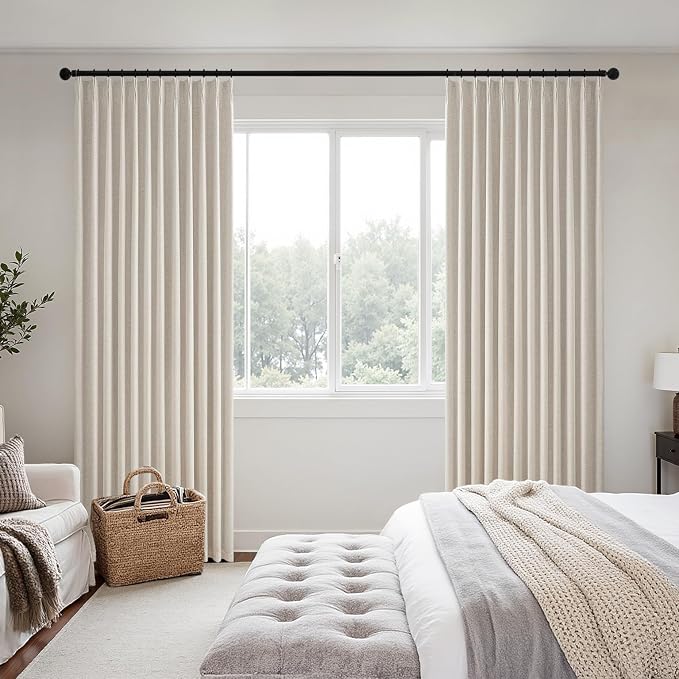 MIULEE Beige Pinch Pleated 100% Blackout Linen Curtains 40x63 Inches | Room - Image 2