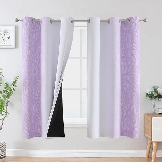 Lilac and Greyish White Ombre Blackout Curtains by ESTELARTEXTILER