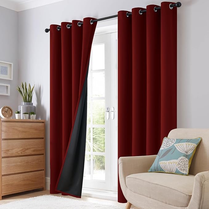 SimpleHome Burgundy Red 100% Blackout Curtains Room Darken Living Room 63 | - Image 8