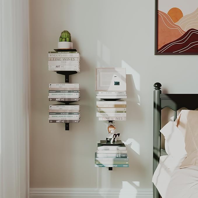 Floating Book Shelves for Wall, 4 Tier Invisible Floating Bookshelf, Vertical - Image 4