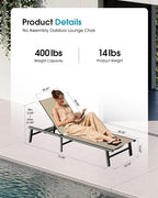 Ciokea Foldable Outdoor Lounge Chair, No Assembly Patio Chaise Lounge Outdoor - Image 2