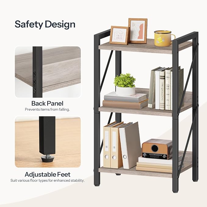 HOOBRO Bookshelf, 3-Tier Industrial Bookcase, Book Shelf Storage Organizer - Image 6