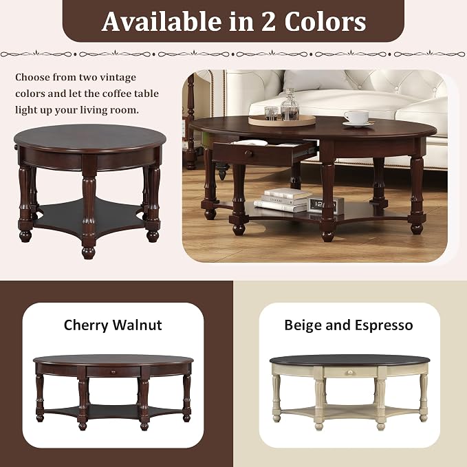 Merax 45" Vintage Oval Rubber Wood Coffee Table - Image 6