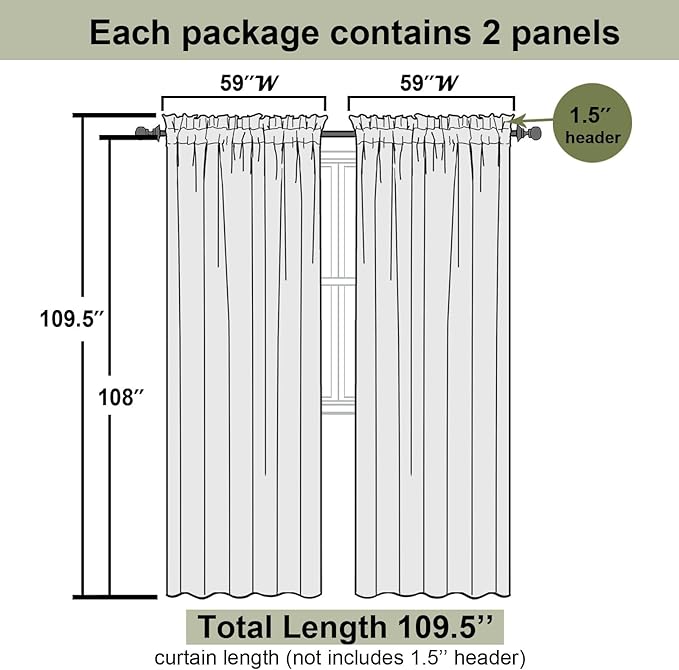 Taupe Sheer Curtains 108 Inches Long 2 Panels, Dual Rod Pocket Light Filtering - Image 3