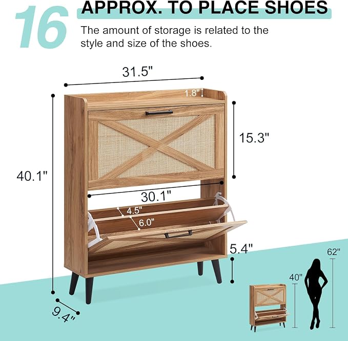 Barnyatoh Shoe Storage Cabinet, Boho Shoe Organizer - Image 2