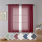 Burgundy Sheer Curtains 63 inch Length 2 Panels Set by OVZME