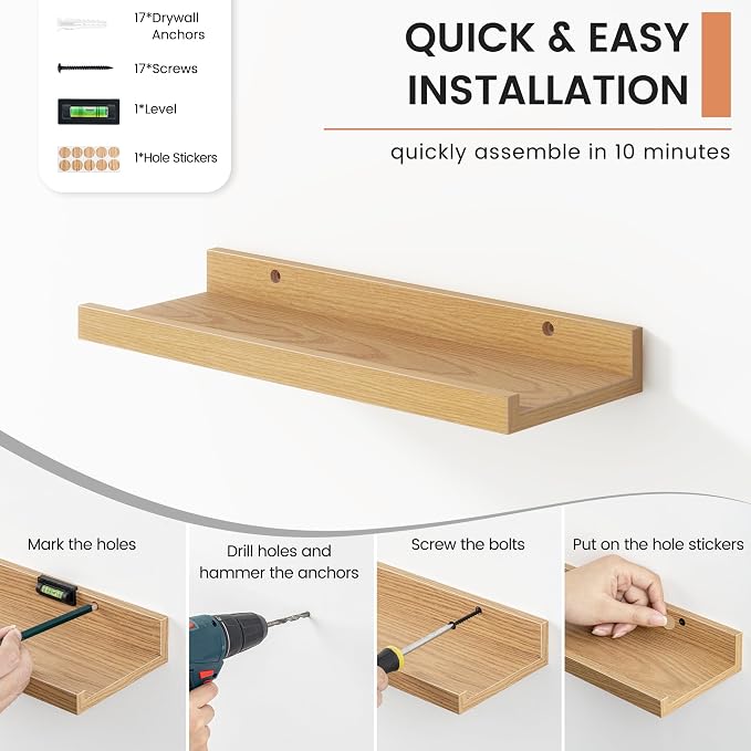 Floating Picture Ledge Shelves Set of 8, 16 Inch Shelves - Image 5