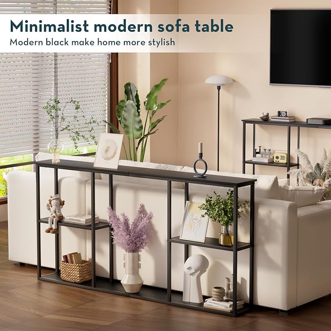 WOHOMO Black Console Table, 3-Tier Small Entryway Table, Long Sofa Table - Image 7