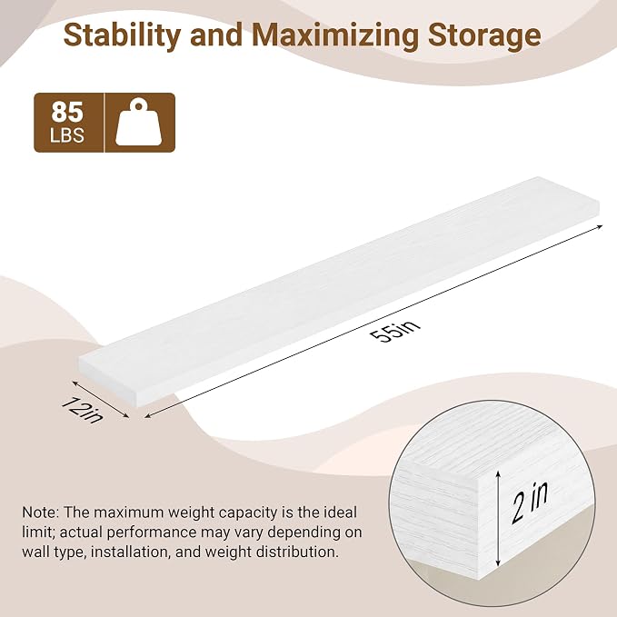 55 Inch Floating Shelves, 12 Inch Deep Floating Shelves - Image 4