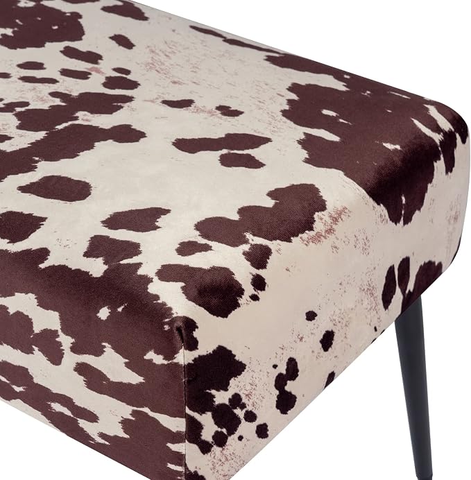 DUHOME Velvet Bench Ottoman, Upholstered Bedroom Benches Cow Print End of Bed - Image 8